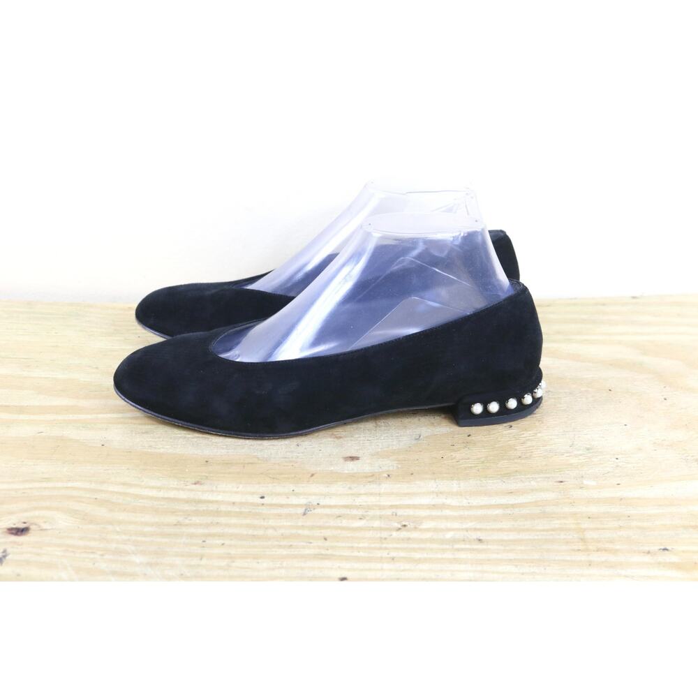 Stuart Weitzman Shoes 8M Black Suede Ballet Flats Chicpearl Faux Pearl Trim